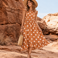 Robe d'été à pois à manches courtes et poches, taille personnalisée, pour filles, décontractée, longueur midi, fabricant Chine