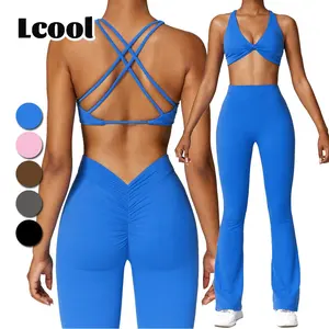 Lcool Nieuwe Vrouwen Workout Sets Scrunch Butt Leggings Beauty Back Sport Bh Hoge Taille Vrouwen Yoga Broek Leggings Nude Yoga Set