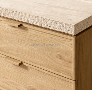 MYHOME <strong>High</strong> Quality Modern 2-Drawer Customizable Durable Nightstand Travertine Top Solid Wood <strong>Bedside</strong> <strong>Table</strong> for Bedroom - Product Image 3
