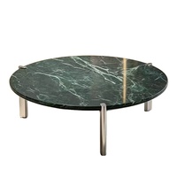 Table basse ronde de luxe en marbre naturel vert, table centrale moderne pour salon avec pieds en acier inoxydable