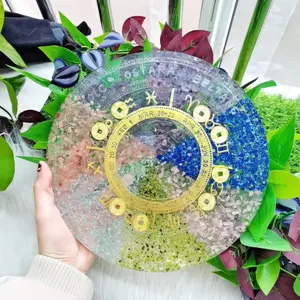 Wholesale Healing Seven Chakra Crystal Chips Resin Large Round Plate Carvings For Decoration