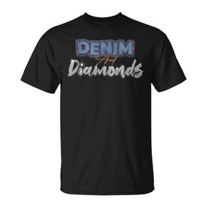 T-shirt Denim And Diamonds in cotone nero, taglia unisex per adulti - Product Image 1