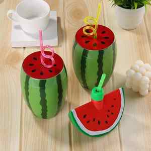 Gobelet en plastique créatif en forme de fruit (pastèque, citron) avec paille, idéal pour les cadeaux - Product Image 2