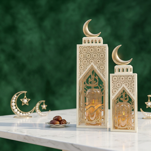 Lanternes en fer exclusives pour le Ramadan avec un dessus en forme de croissant de lune moderne et un design de calligraphie arabe pour la décoration de la maison - Product Image 3
