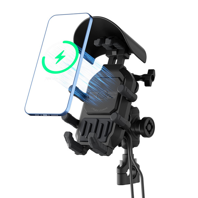 Aluminum Anti Theft Shock Absorbing Motorcycle Wireless Dual Fast Charging 360 Rotatable Handlebar Phone Mount