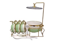 Ensemble de soupières en céramique blanche à bord doré de luxe, avec 6 bols et 6 cuillères pour dîner en famille
