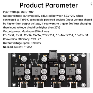 Módulo de Carga Rápida PD de 65W de 4 Vías, Tipo <span class=keywords><strong>PRO</strong></span>, PD3.0/2.0, QC3.0/2.0, FCP, <span class=keywords><strong>AFC</strong></span>, Placa de Carga Rápida, DC5.5*2.5/DC5.5*5.1 - Product Image 5