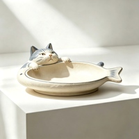 Assiette en céramique créative 3D en forme de chat en relief, couleur crème clair, plateau à collation pour la table de cuisine
