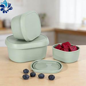 Silicone Oval <b>Lunch</b> Box <b>Set</b> 3-Piece Airtight Microwave Safe Portable For Office Workers Solid Color Rectangle Shape - Product Image 4