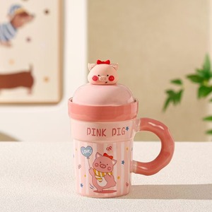 Tazas <span class=keywords><strong>de</strong></span> Cerámica 3D con Diseño <span class=keywords><strong>de</strong></span> Cerdito y Cachorro, con Tapa Antipolvo y Asa Antiescaldante para Café y Agua - Product Image 4