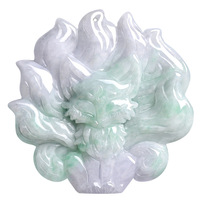 Pendentif en jade naturel de Birmanie, couleur printemps, renard à neuf queues, jade glutineux, pour hommes et femmes