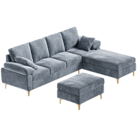 Canapé 3 places en forme de L avec tissu de lin Canapé sectionnel Pouf mobile Petit canapé pour petits appartements Salon Maison