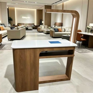 Table et chaises de salon de manucure en bois, finition peinture, simples et économiques, avec rangement simple et double couche, et aspirateur - Product Image 2