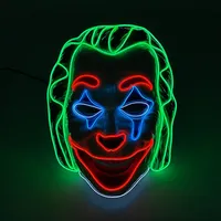 Masques de Clown Joker Lumineux d'Halloween avec LED Néon Effrayants pour Cosplay, Fête d'Horreur, Accessoires en Plastique pour Maison Hantée