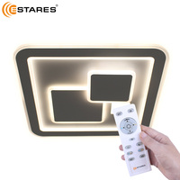 Nouveau Lustre Carré en Métal à LED 60W, Montage en Surface, Télécommande, Intensité Variable, pour Salon, Chambre, Cuisine, Lampe de Plafond Moderne