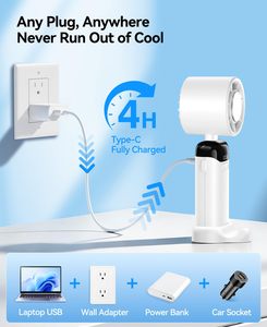 Ventilateur portable USB rechargeable 199 vitesses, mini ventilateur de poche avec lumière, écran d'affichage 5 vitesses, support de téléphone pliable, pour extérieur - Product Image 5