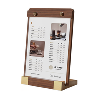 Support de table en acrylique transparent en forme de L A6 avec base en bois pour menu et affichage de cartes