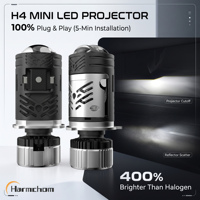 Ampoules de phare LED H4 OEM personnalisées 6000K 12V avec mini lentille de projecteur 16000LM pour voiture, faisceau haut/bas, Plug & Play, LHD/RHD