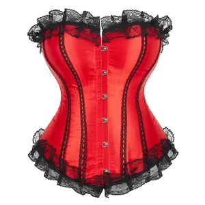 섹시한 Overbust 코르셋 레드 허리 Bustier 새틴 바스크 Corselet