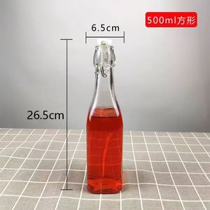 Venta al por mayor de botellas de vidrio cuadradas transparentes de 500ml con tapas abatibles, adecuadas para cerveza, jugo, Kombucha, <span class=keywords><strong>Vodka</strong></span> y vino. - Product Image 5