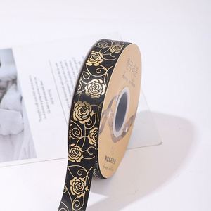 Customized Luxury Golden <b>Ribbon</b> Designs Double Face Satin Fabric Packaged Decorative Printed Logo Available Gold Silver Foil - Product Image 4