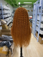 Perruque en dentelle 13x4 complète en cheveux humains brésiliens vierges Remy, couleur gingembre 350, bouclés Jerry et ondulés effet eau, vente en gros