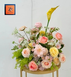 Arrangement <span class=keywords><strong>de</strong></span> fleurs artificielles en soie, rose blush, jaune, rose, calla, lys, style classique, 1,5 m <span class=keywords><strong>de</strong></span> haut, bouquet pré-fait pour mariage, fête, maison - Product Image 6