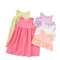 Robes d'Été pour Bébé Fille, Robe Smockée sans Manches Coton Couleur Unie Coupe A-line