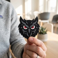 Patch en PVC souple 3D gaufré tête de hibou irrégulière, motif oiseau sauvage, badge auto-agrippant, applique streetwear pour veste et sac à dos