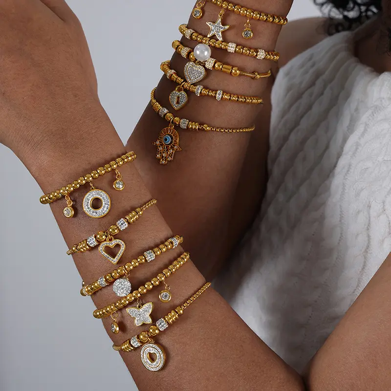 Bracciali con ciondoli italiani all'ingrosso regolabili placcati in oro da donna in acciaio inossidabile impermeabile di nuova moda