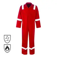 NFPA 2112 EN 11612ชุดจั๊มสูทสำหรับผู้ชาย,ชุดยูนิฟอร์มใส่ทำงานสีแดงชุดทำงานพร้อมแผ่นสะท้อนแสง