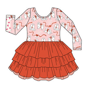 Abito in Tulle a Maniche Lunghe per Bambine di Alta Qualità, Personalizzato con Motivo a Cuore, <span class=keywords><strong>Vestito</strong></span> a Tre Strati in Tulle - Product Image 4