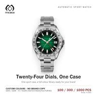Montre à cadran vert avec logo personnalisé, OEM, cadran 24 heures, date, complication, verre saphir, marque privée, montre-bracelet à quartz