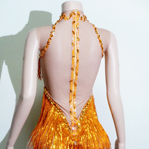 Combinaison en Spandex/Polyester à imprimé numérique avec franges en strass orange coucher de soleil, pour spectacle sur scène, showgirl, diva, drag queen - Product Image 5