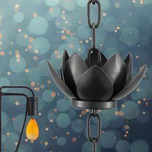 1 unidad de juego de cadenas de lluvia anticorrosión con copas de loto metálicas y campanas de viento para canaletas exteriores que desvían el agua del tubo de desagüe - Product Image 2