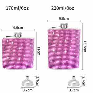 Al por mayor, cantimplora de acero inoxidable de 6oz y 8oz con diamantes de imitación brillantes para licor, whisky y alcohol - Product Image 2