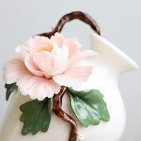 Vas bunga yang dilukis dengan tangan vas keramik Rosette Peony hidroponik dekorasi meja