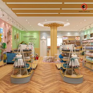 Espositore per Negozio di Abbigliamento e Calzature per Bambini Stile Crema, per Supermercati di Articoli per Mamme e Bambini, Struttura in Metallo Resistente con Ripiani in Legno Regolabili - Product Image 6