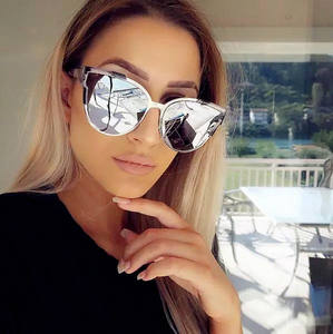 Lunettes de soleil œil de chat personnalisées avec logo, nouvelle collection, pour femme, de marque de luxe, design tendance, avec verres miroir - Product Image 1