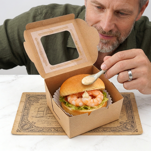 Kotak Kemasan Hadiah Kafe Makanan Cepat Saji Ramah Lingkungan, Kotak <span class=keywords><strong>Burger</strong></span> Kertas Kraft Sekali Pakai Tahan Minyak Grosir Dengan Jendela - Product Image 4