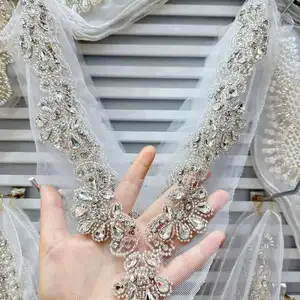ZSY热卖新娘紧身胸衣水钻水晶串珠蕾丝衣领贴花婚礼水钻衣领项链贴片贴花