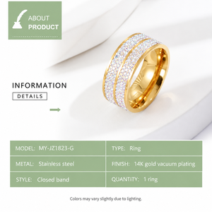 Zircon Band <b>Ring</b> <b>Stainless</b> <b>Steel</b> 14K Gold Vacuum Plated Zircon Jewelry - Product Image 2