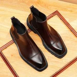 Luxury Casual Cowhide Business Formal Round Ttoe Metal Slip on Wedding Black Loafer Men's <b>Boots</b> - Product Image 3