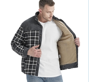 2025 automne hiver Vintage Abrigo De Hombre hommes décontracté <span class=keywords><strong>Patchwork</strong></span> velours côtelé Plaid polaire doublé simple boutonnage vestes manteau automne - Product Image 5
