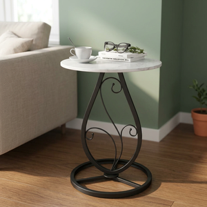 Modern Round Console <b>Table</b> with <b>Marble</b> <b>Top</b> and Metal Pedestal Base for Living Room Furniture - Product Image 2