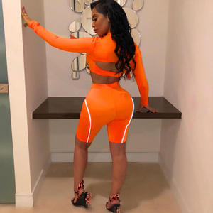 2020 Taille haute Short Moulant Rue Bande Réfléchissante D'été Femmes Costume de Soirée Ensemble - Product Image 3