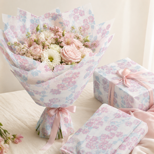 Custom Eco-Friendly Pink flower <b>Pattern</b> Gift Wrap <b>Paper</b> Roll Double-Sided Coated Recyclable 100GSM Digital Printing <b>Paper</b> - Product Image 3