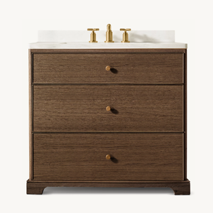 Conjuntos de muebles de baño de lujo Tocador de baño individual de estilo americano Lavabo individual de madera de roble - Product Image 6