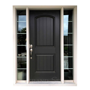 ประตูไม้เนื้อแข็งเพื่อความปลอดภัยสำหรับบ้านหลังใหญ่สีดำลายกราฟวงกลมแก้วแบบอินเซ็ตสีแดง - Product Image 3