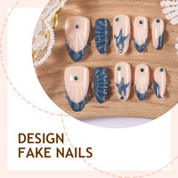 Faux ongles populaires en gros, style œil de chat français, en résine, forme amande, motif fleur, faits à la main, 3D, brillants, réutilisables